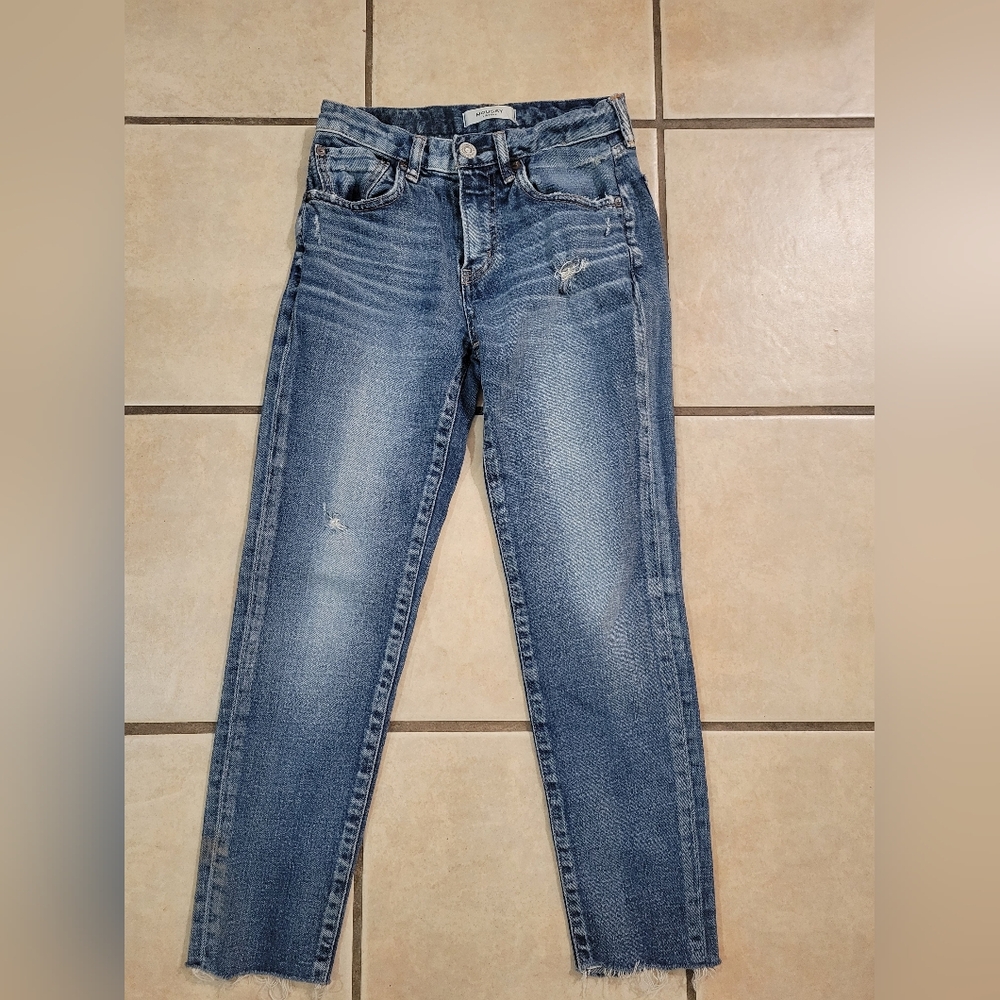 Moussy Distressed Blue Ankle Jeans